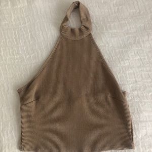 Topshop Gold Ribbed Halter Neck Crop Top